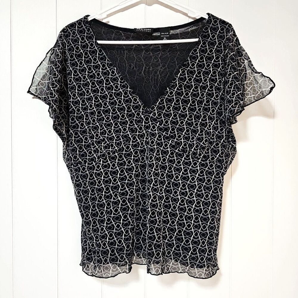 NY&C Womens Y2K Babydoll Sheer Top XL Black Stretchy Fairygrunge Whimsigoth
